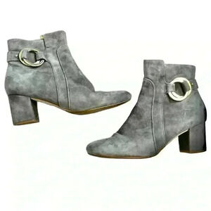 Karl Lagerfield Paris leather suede gray buckle ankle boots 8m